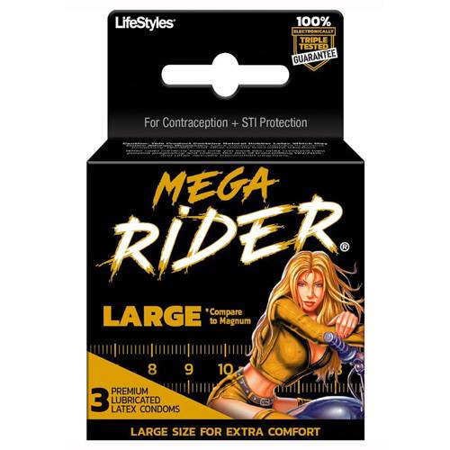 Mega Rider Large Latex Condoms 3pk