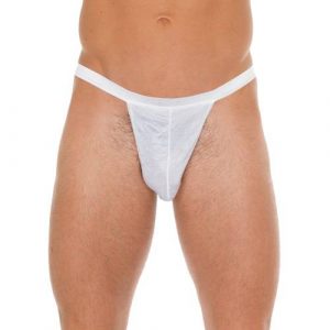 Mens White GString With White Pouch