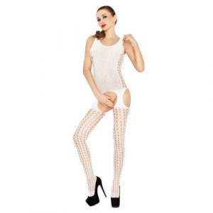 Passion Mesh Body with Circle Fishnet Legs Body Stocking White