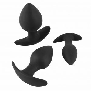 Black Velvet Silicone Three Piece Butt Plug Anal Training Set Side
