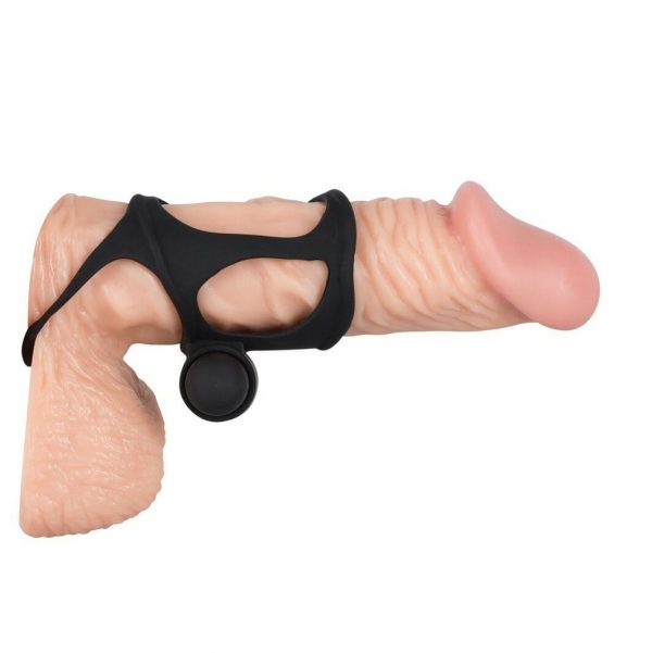 Black Velvet Soft Touch Small Penis Sleeve And Vibe Dildo Side View