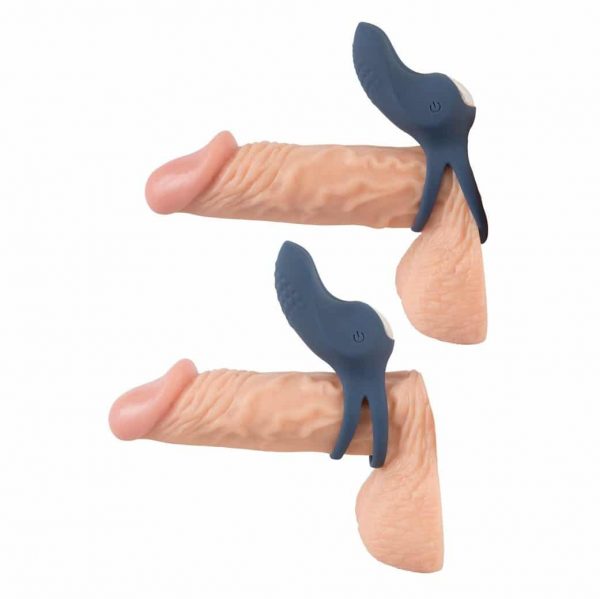 Rechargeable Silicone Vibrating Double Cock Ring on Dildo