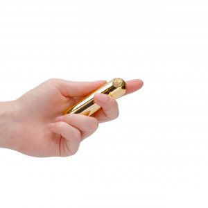 10 speed Rechargeable Bullet Vibrator (Gold) in hand