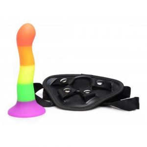 Proud Rainbow Silicone Dildo with Harness 1