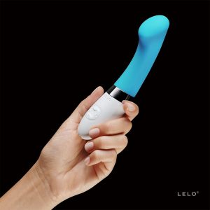 Lelo Gigi 2 Turquoise Blue G Spot Vibrator in hand