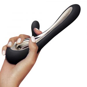 Lelo Soraya 2 Dual Rabbit Vibrator (Black) in hand