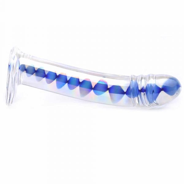 Glass Dildo With Blue Wavy Design on side