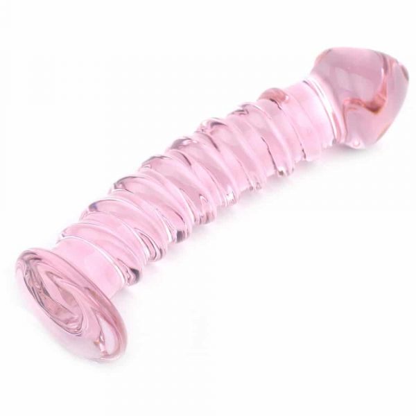 Textured Pink Glass Dildo in detail