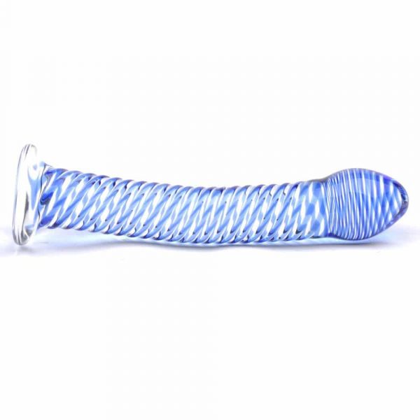 Glass Dildo With Blue Spiral Design Side
