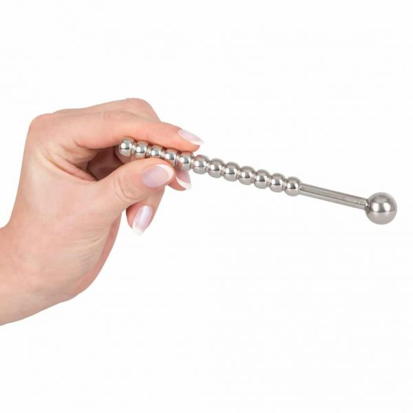 Stainless Steel Piss Play Hollow Penis Plug in hand