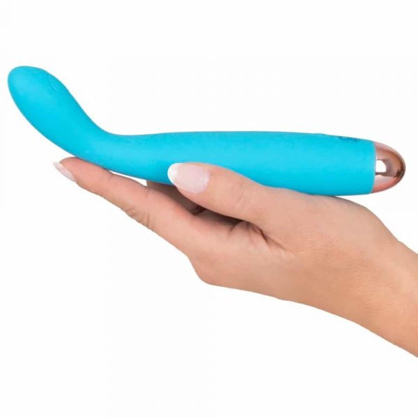 Cuties Silk Touch Rechargeable Mini Vibrator (Blue) in hand