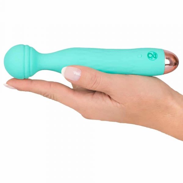 Cuties Silk Touch Rechargeable Mini Vibrator (Green) in hand
