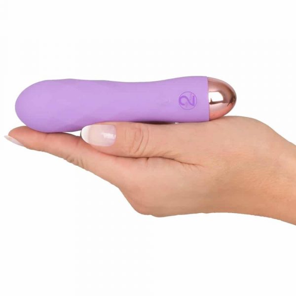 Cuties Silk Touch Rechargeable Mini Vibrator (Purple) in hand
