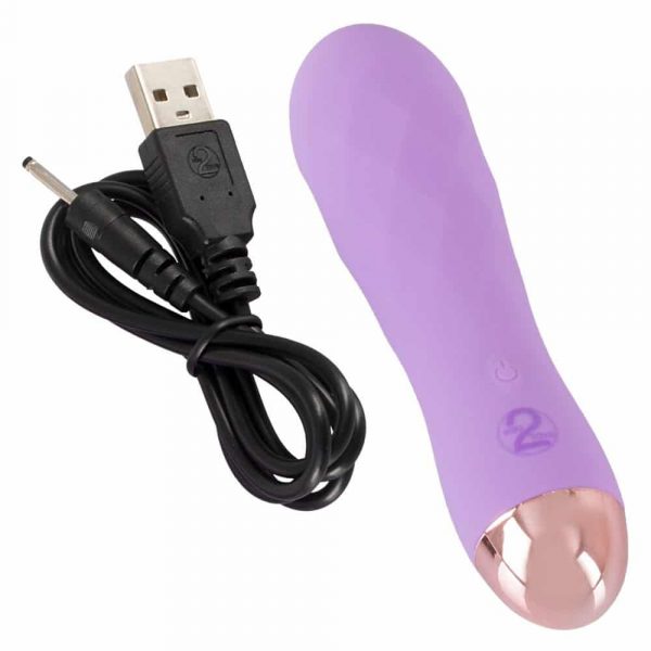 Cuties Silk Touch Rechargeable Mini Vibrator (Purple) with charging cable