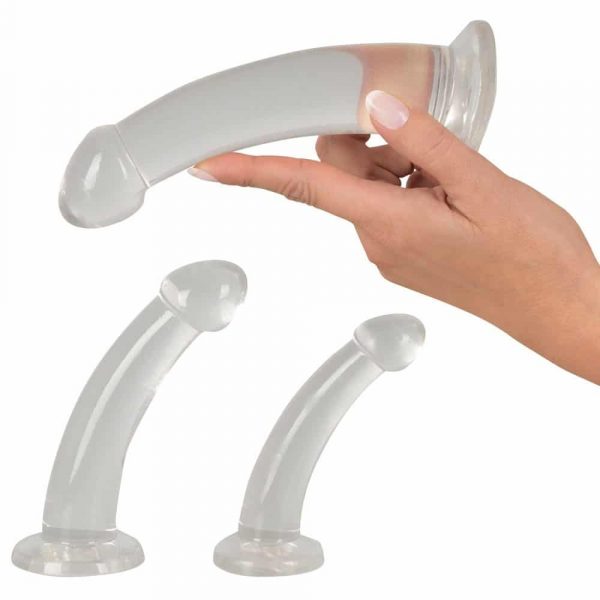 Three Piece Crystal Clear Anal Training Set in hand