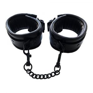 Rouge Padded Black Leather Ankle Cuffs