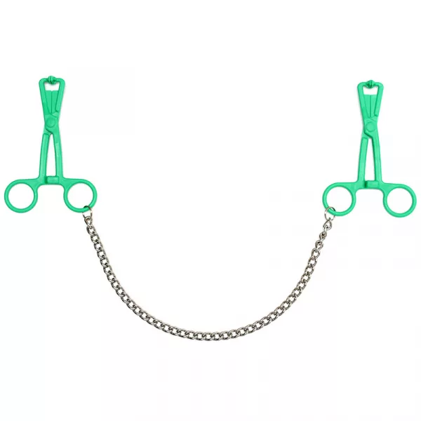 Green Scissor Nipple Clamps With Metal Chain