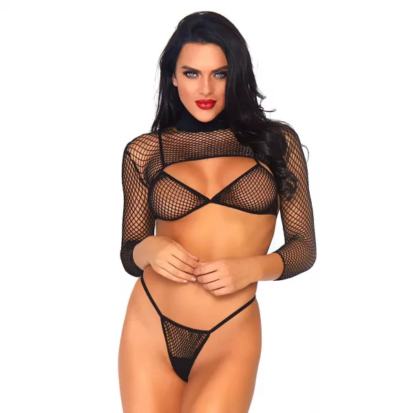 Leg Avenue Net Top Thong And Bra UK 6 to 12