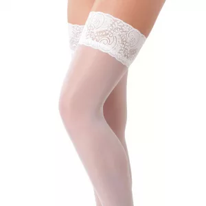 White Hold-Up Stockings With Floral Lace Top