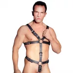 Zado Mens Leather Adjustable Harness With Cock Ring